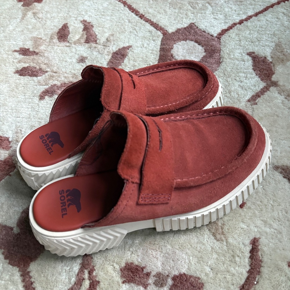 Sorrel ONA Rust Suede Boho Lightweight Comfort Chic Chunky Platform Slides--7.5